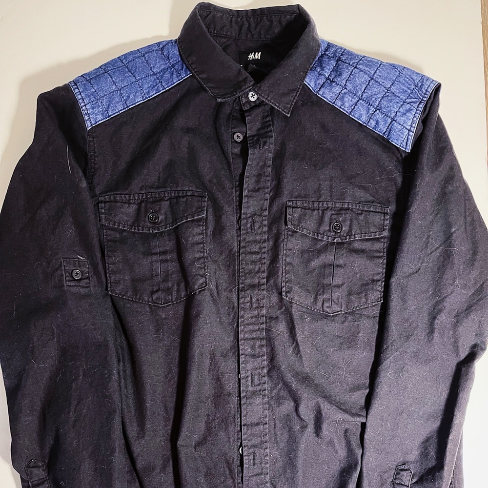 H&M black long sleeve button up shirt, mens med.